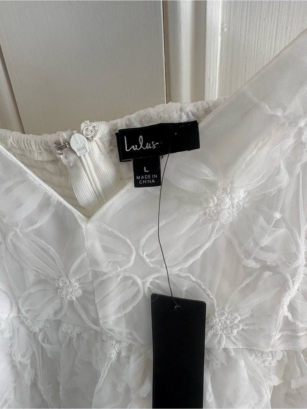 Lulu's White Lace Midi Dress with V-Neckline. Bachelorette, wedding, engagement - Picture 3 of 6